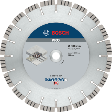 Disco de diamante para hormigón Bosch PRO de 300 mm para cortar hormigón.