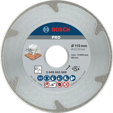 Disco de diamante de mármol Bosch PRO de 115 mm para un corte preciso.