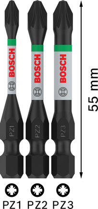 Juego de puntas de impacto Bosch PRO PZ PZ1 PZ2 PZ3 de 55 mm.