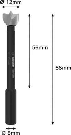 Broca Forstner Bosch EXPERT Wood de 12 mm para perforaciones precisas en madera.