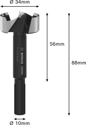 Broca Forstner para Madera EXPERT Bosch de 34 mm de diámetro.