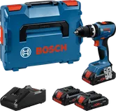 Taladro inalámbrico Bosch GSB 18V-65 con baterías y cargador.