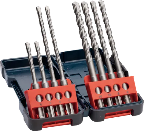 Juego de 8 brocas para taladro percutor SDS plus-3 de Bosch en caja resistente.