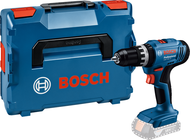 Taladro inalámbrico Bosch GSB 18V-25 con estuche de transporte.