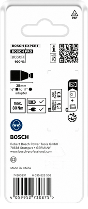 Adaptador de brocas de impacto Bosch PRO de 1/2 pulgada, 35 mm de longitud.