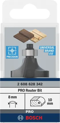 Fresa para router Bosch PRO de redondeo R10, vástago de 8 mm.