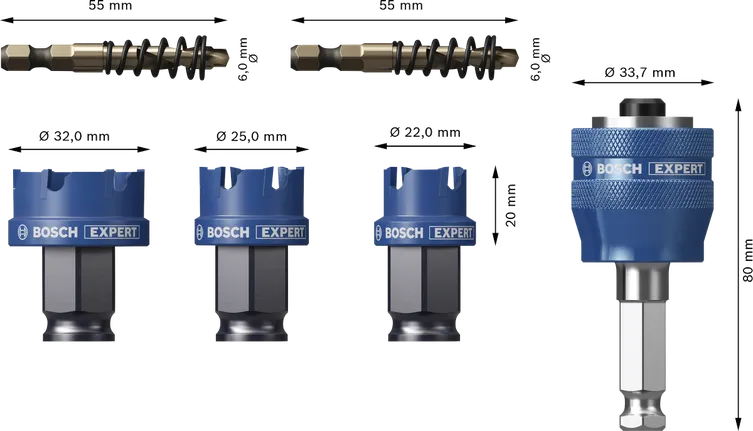 Juego de sierras de corona Bosch EXPERT Sheet Metal Power Change Plus, 6 piezas.