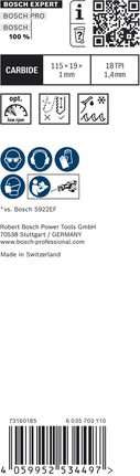 Hoja de Bosch EXPERT Thin Tough Metal S 522 EHM, 18 TPI.