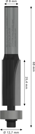 Broca para fresadora Bosch PRO con cojinete inferior y borde al ras de 12,7 x 25,4 mm.