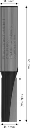 Broca recta para fresadora Bosch PRO de dos flautas y 7 mm de diámetro.