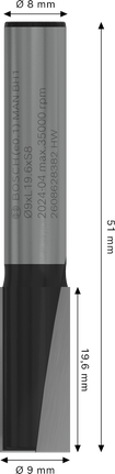 Broca recta para fresadora Bosch PRO de dos filos 9x19,6 mm.