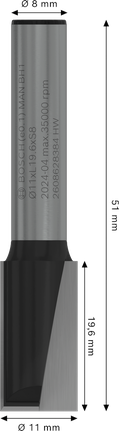 Broca recta para fresadora Bosch PRO de 11 mm y dos flautas.