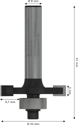 Broca para ranurar Bosch PRO, vástago de 8 mm, corte de 5 mm.