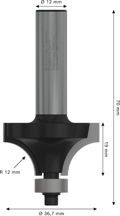 Fresa para router Bosch PRO de redondeo con vástago R12 de 12 mm.