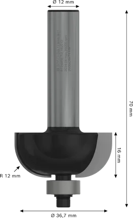 Broca para fresadora Bosch PRO, radio de 12 mm, vástago de 12 mm.
