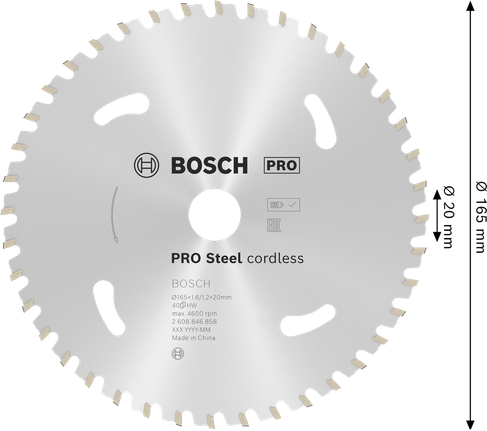 Hoja de sierra circular inalámbrica Bosch PRO Steel de 165 mm.
