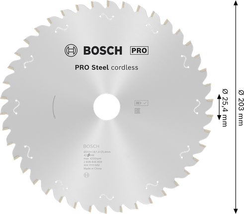 Hoja de sierra circular inalámbrica Bosch PRO Steel de 203 mm.