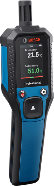 Termohigrómetro Bosch GDH 1-17 que muestra la temperatura y la humedad.