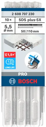 Paquete de brocas Bosch SDS plus-5X de 5,5×110 mm.