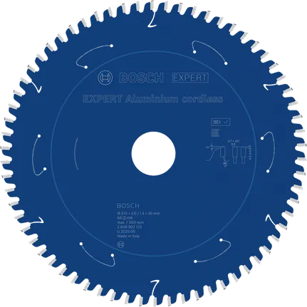 Hoja de sierra circular a batería Bosch EXPERT Aluminium, 66 dientes.