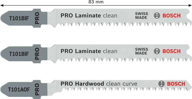 Juego de hojas de sierra de calar con vástago en Bosch PRO Laminate, 3 piezas.