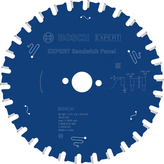 Hoja de sierra circular para paneles sándwich Bosch EXPERT, 160 mm.