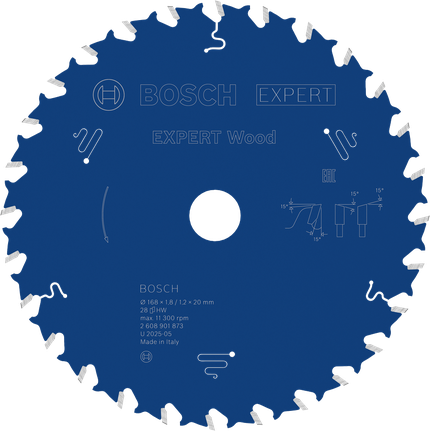 Hoja de sierra circular para madera Bosch EXPERT 168 mm 28 dientes.