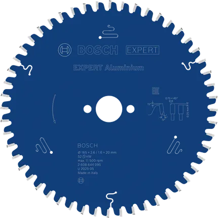Hoja de sierra circular Bosch EXPERT de aluminio, 165 mm, 52 dientes.