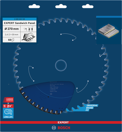 Hoja de sierra circular para paneles sándwich Bosch EXPERT 270×2,4/2×30 mm T60.