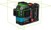 Herramienta niveladora láser Bosch EXLL18V-120-33CG con líneas verdes.