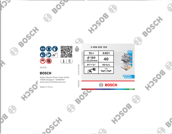 Disco de láminas Bosch X451 de 180 mm G40 T29, paquete de 15 unidades.