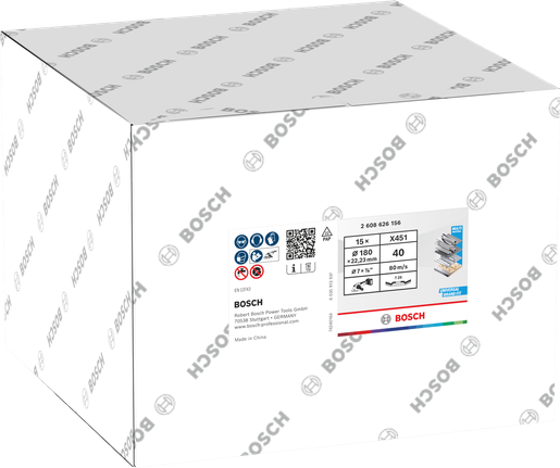 Discos de láminas Bosch X451 de 180 mm G40, caja de 15 unidades.