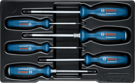 Juego de destornilladores Bosch SL/PH/PZ/TX 6 piezas con mangos multicomponente.