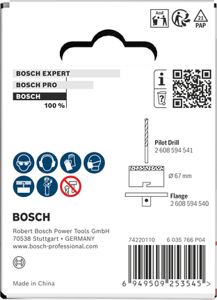 Sierra de corona Bosch para ladrillos y baldosas blandas de 67 x 60 mm.
