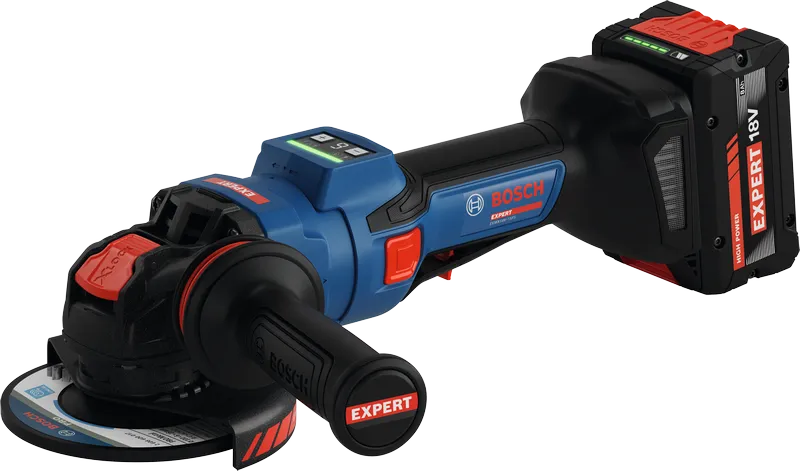 Amoladora angular Bosch EXWX18V-15PS con batería de 18V.