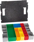 Juego de organizador Bosch L-BOXX con inserciones de colores surtidos.