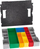 Juego de organizador Bosch L-BOXX con inserciones de colores surtidos.