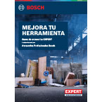 Una imagen de herramientas Bosch Expert y materiales de construcción en un entorno industrial.