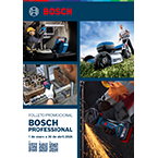 Cuatro imágenes de herramientas Bosch: un trabajador con un taladro, un cortacésped, piezas mecánicas y un soldador.