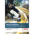 Un trabajador con máscara usa una amoladora Bosch en un taller iluminado.