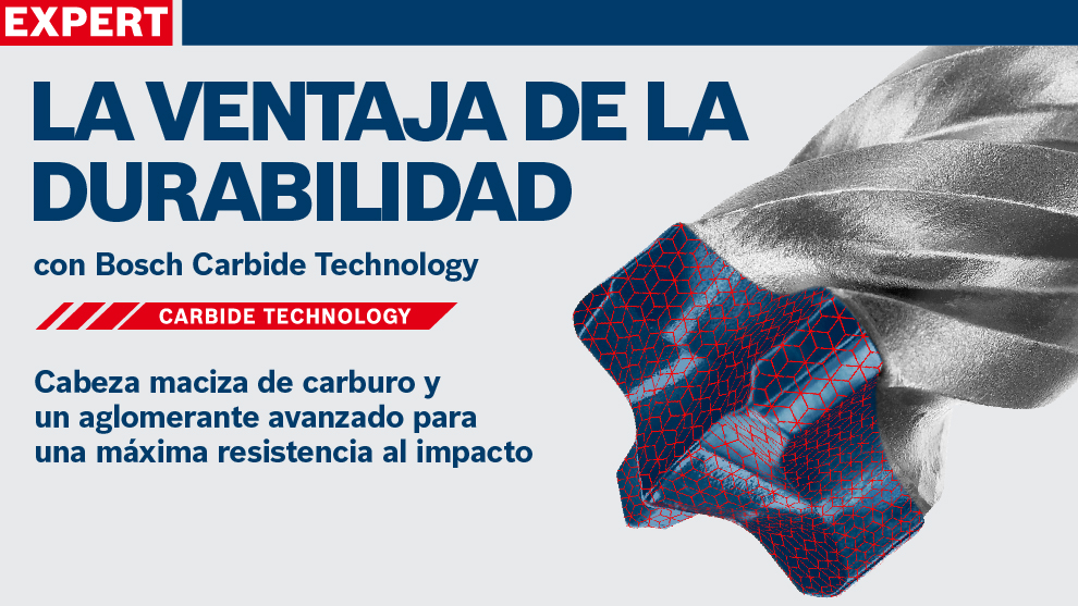 Broca de carburo Bosch con diseño moderno y fondo claro, destacando durabilidad.