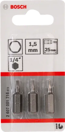 Bosch 1,5 mm:n kuusiokoloruuvimeisselin kärjet 25 mm.