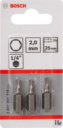 Bosch 2,0 mm kuusiokoloruuvimeisselin kärjet 25 mm.