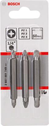 Bosch 3-osainen kaksipäinen PZ-kärkisarja 60 mm.