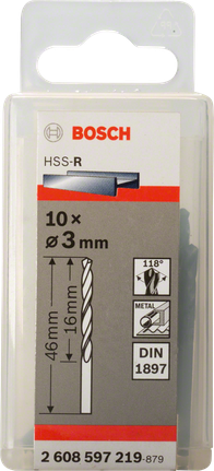 Bosch HSS-R-pitkät poranterät, 3 mm, DIN 1897, metallille.