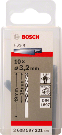 Bosch HSS-R-pitkät poranterät metallille, halkaisija 3,2 mm.