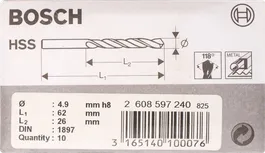 Bosch HSS-R-pitkät poranterät metallille, halkaisija 4,9 mm.