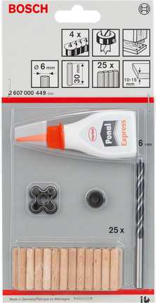 Bosch 6 mm:n 32-osainen puutappisarja.