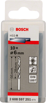 Bosch HSS-R 6 mm:n poranterät, DIN 1897, pakkaus.