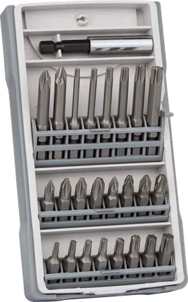 Bosch 25-osainen PH/PZ/T-ruuvimeisselin kärkisarja kotelossa.